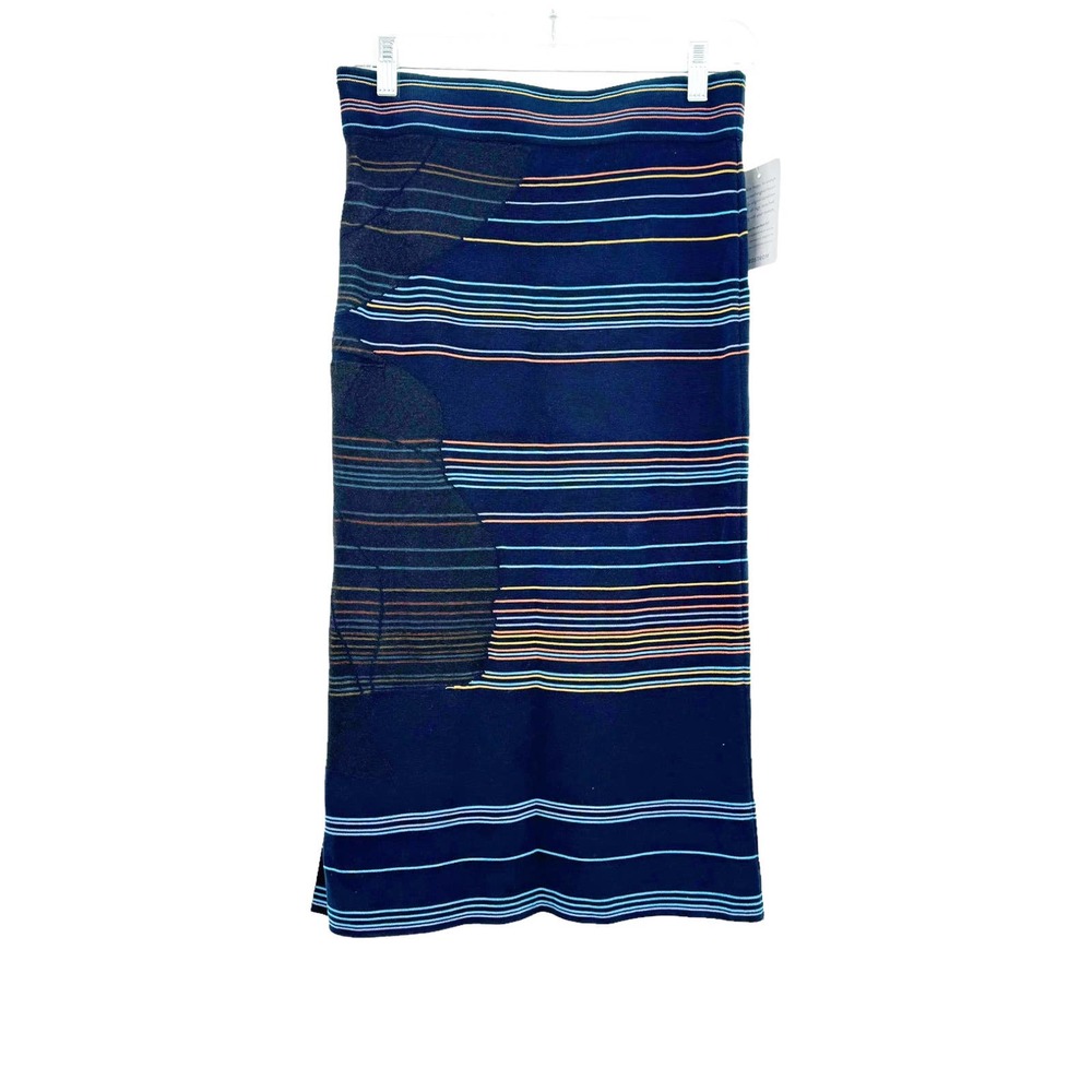 Akris Punto Matrix Flower Striped Knit Midi Skirt In Navy-Multi Size 6 NWT - Picture 5 of 12